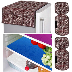 Kuber Industries Leaf Design Combo PVC 3 Pieces Fridge Mats, 2 Piece Handle Cover and 1 Piece Fridge Top Cover(Maroon)