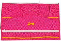 Kuber Industries Dot Printed Hanging Jewellery Organizer, Hanging Wall Pocket Storage Bag For Storing Earrings Necklace Bracelet Ring Accessory with Hanger (Pink), Standard