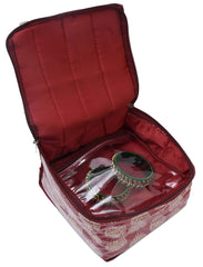 Kuber Industries Brocade Fabric Jewellery Box/Organizer with 10 Transparent Pouches (Red & Pink)-Pack of 2-KUBMART15353
