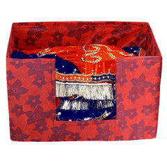 Heart Home Metalic Flower 4 Pieces Large Capacity Space Saver Closet, Stackable and Foldable Saree, Clothes Storage Bag, Non-Woven Rectangle Cloth Saree Stacker Wardrobe Organizer (Red) CTHH15693