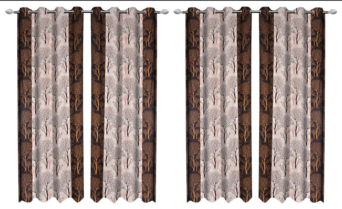 Kuber Industries Tree Design 4 Pieces Polyester Eyelet Door Curtain 7 Feet (Brown)-Ctktc14270