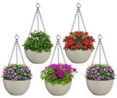 Heart Home Plastic Hanging Flower Pot for Balcony & Railing Set of 5 (White) 53HH3839
