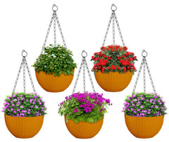Heat Home Plastic Hanging Flower Pot for Balcony & Railing Set (Yellow, Set of 5)