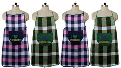 Kuber Industries Checkered Design Cotton 4 Pieces Waterproof Kitchen Apron with Front Pocket (Green & Black) - CTKTC40410