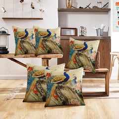 Heart Home Cushion Cover|Sofa Cushion Covers|Peacock Print Sitting Cushion Cover|Polyester Cushion Filler|16x16 Inch|Set of 5 (Multicolor)