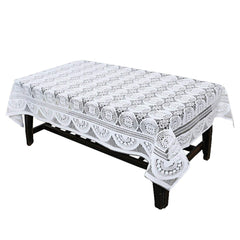 Kuber Industries Circle Design Cotton 4 Seater Center Table Cover - White - CTKTC22320