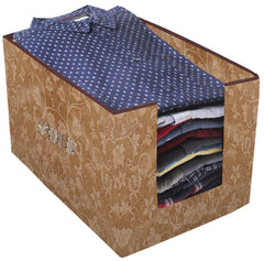 Kuber Industries Metallic Printed 6 Piece Non Woven Shirt Stacker Wardrobe Organizer Set, (Beige) - CTKTC034890