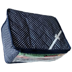 Kuber Industries 3 Layered Quilted Printed Cotton Saree Cover, Blue