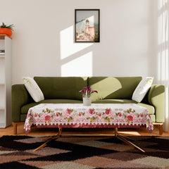 Heart Home Kuber Industries Center Table Cover | PVC Cup Design with Floral Border Table Cover | Luxurious Table Protector Cover without Lace for Home | 40X60 Inch | Pink