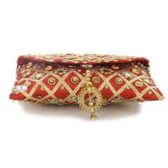 Kuber Industries Silk Traditional Mirror Work Envelope Clutch/Hand Purse Bag for Women/Girls (Red)-KUBMART11447, Standard