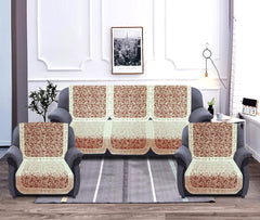 Kuber Industries Leaf Design 5 Seater Cotton Sofa Cover Set (Golden)