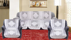 Kuber Industries Floral Design Cotton 6 Pieces 5 Seater Sofa Cover Set (White)-CTKTC32975