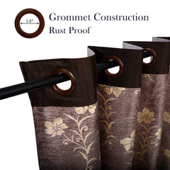 Heart Home Faux Silk Decorative 9 Feet Long Door Curtain | Floral Print Blackout Drapes Curtain with 8 Eyelet for Home & Office (Light Brown)