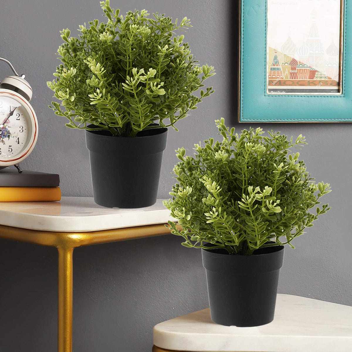 Kuber Industries Artificial Plants with Pot (Green, 2 Pcs)