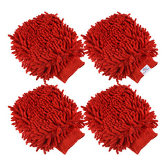 Heart Home Chenille Mitts|Microfiber Cleaning Gloves|Inside Waterproof Cloth Gloves|100 Gram Weighted Hand Duster|Chenille Gloves for Car|Glass|Pack of 4 (Red)