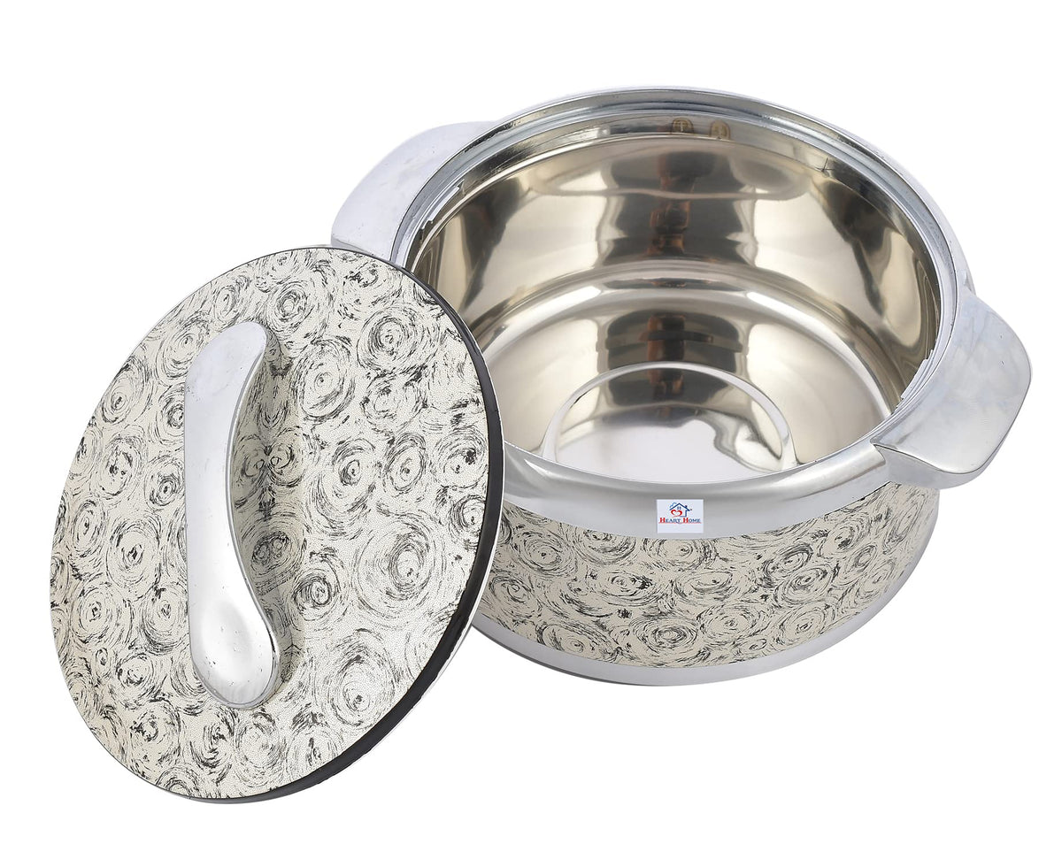Heart Home Designer BPA Free Food Grade Inner Stainless Steel Casserole Keeps Chapati, Food, Curry With Lid, 2000ml (Brown)-HS42KUBMART25018