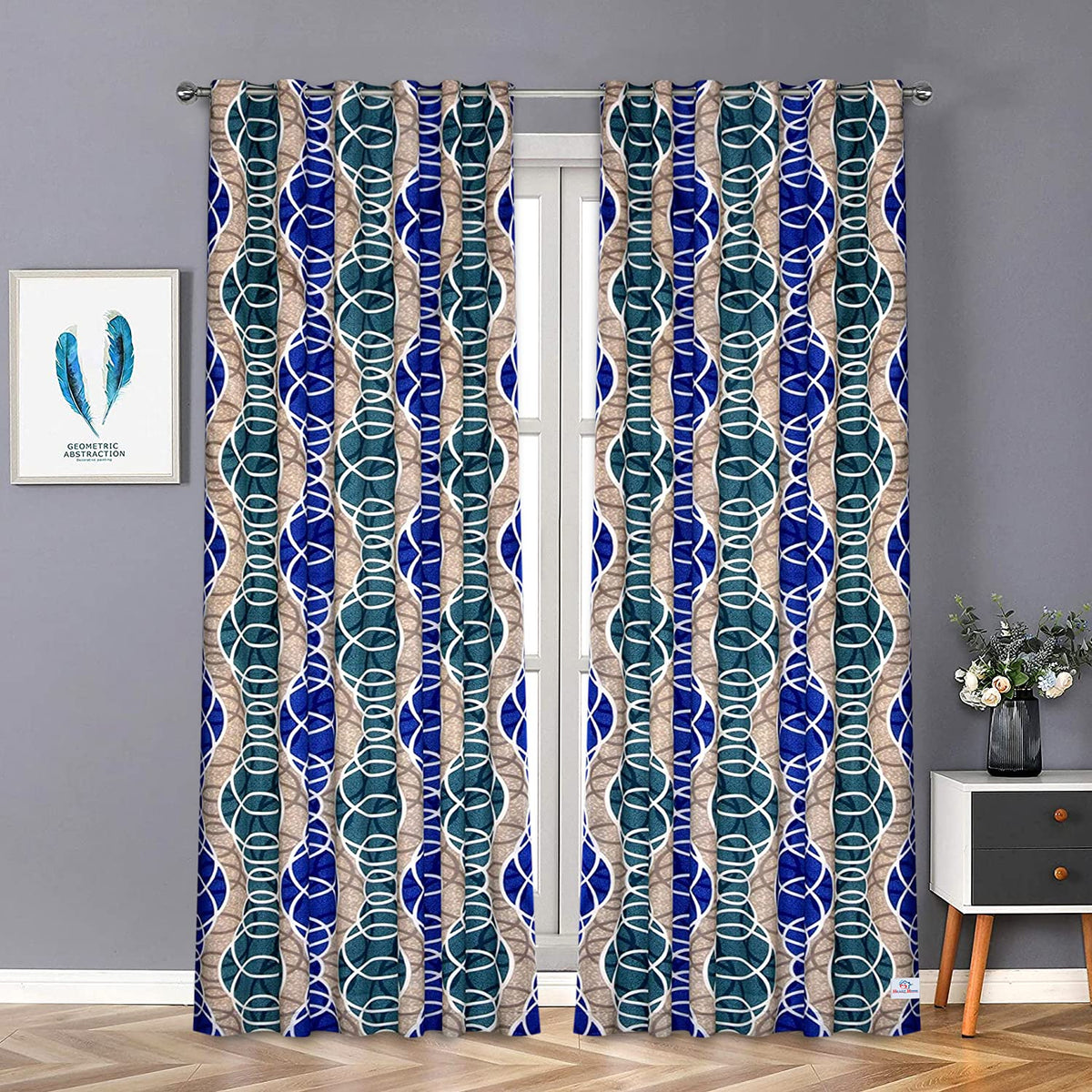 Heart Home Circle Printed 7 Feet Door Curtain with 8 Eyelet- Pack of 2 (Brown)