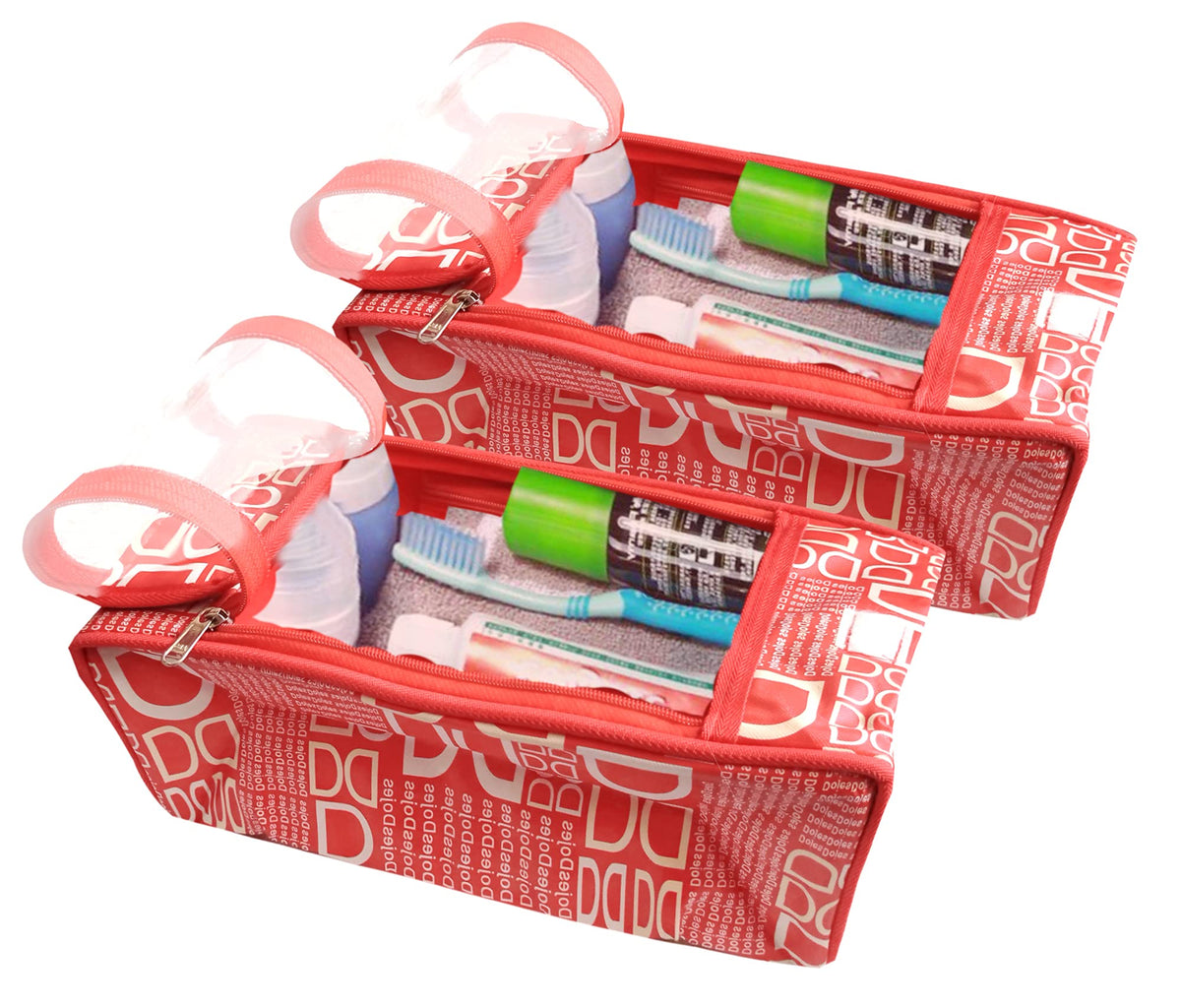 Kuber Industries D Printed Travel Shaving Dopp Kit/Toiletry Bag for Men & Women-Pack of 2 (Red)-HS_38_LUGGAGE21022