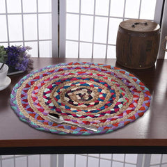 Kuber Industries Handmade Round Braided Carpet Rug|Organic Natural Jute Placemat for Bedroom,Living Room,Dining Room,37x37 cm,(Multicolor)