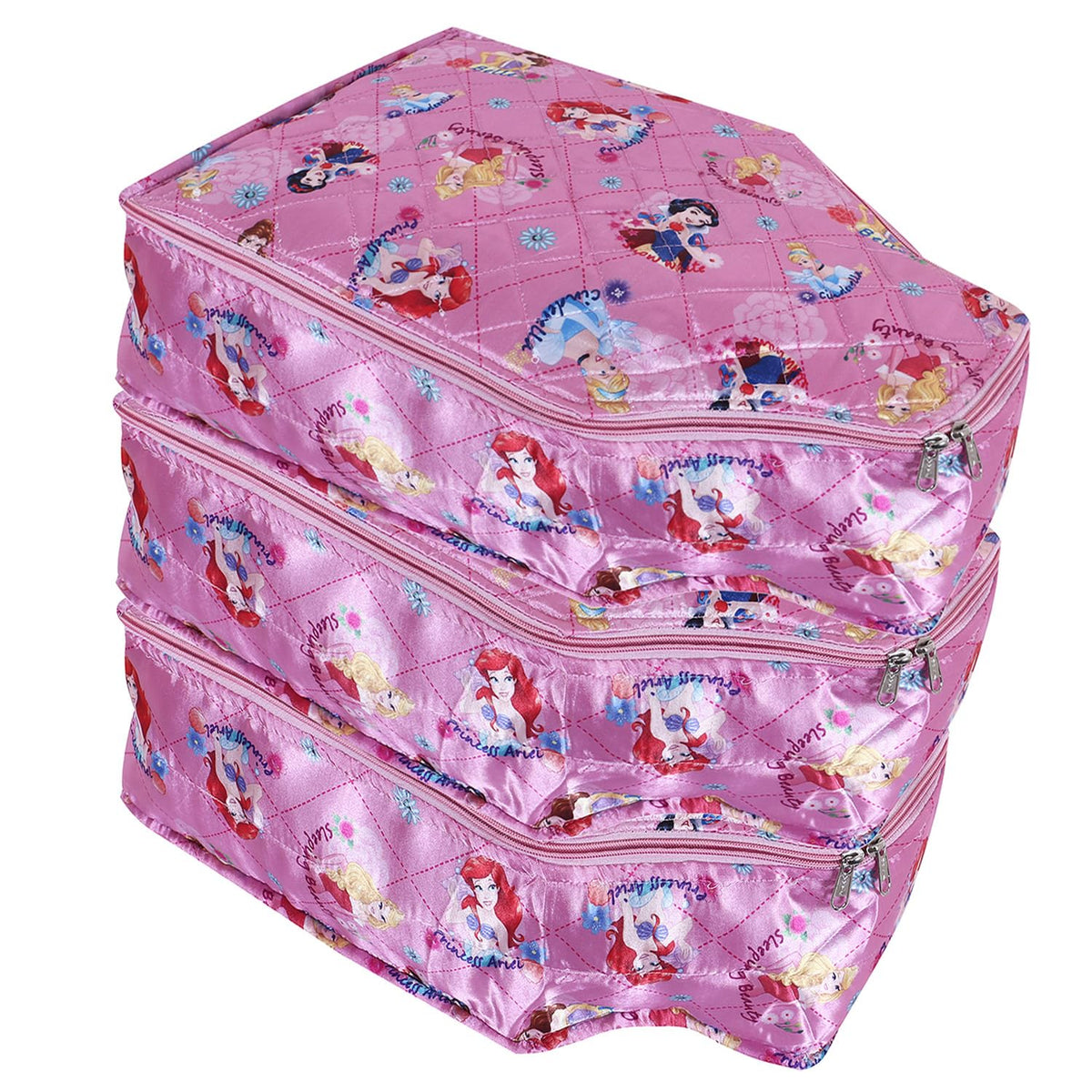 Heart Home Disney Princess Blouse Cover | Satin Digital Blouse Cover | Cloth Organizer for woman | Clothes Storage Bag | Double Zip wardrobe organizers | Pack of 3 | Pink