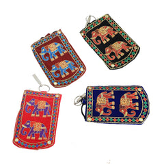 Kuber Industries 4 Piece Embroided Velvet Mobile Cover with Sari Hook, Multicolour