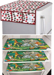 Kuber Industries Circle Design 3 Pieces PVC Fridge Mats and 1 Piece Fridge Top Cover (Maroon & Cream) CTKTC33672