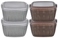 Heart Home Multipurposes Small M 25 Plastic Basket, Organizer For Kitchen, Countertops, Cabinets, Bathroom With Lids- Pack of 4 (Grey & Brown) -46HH052
