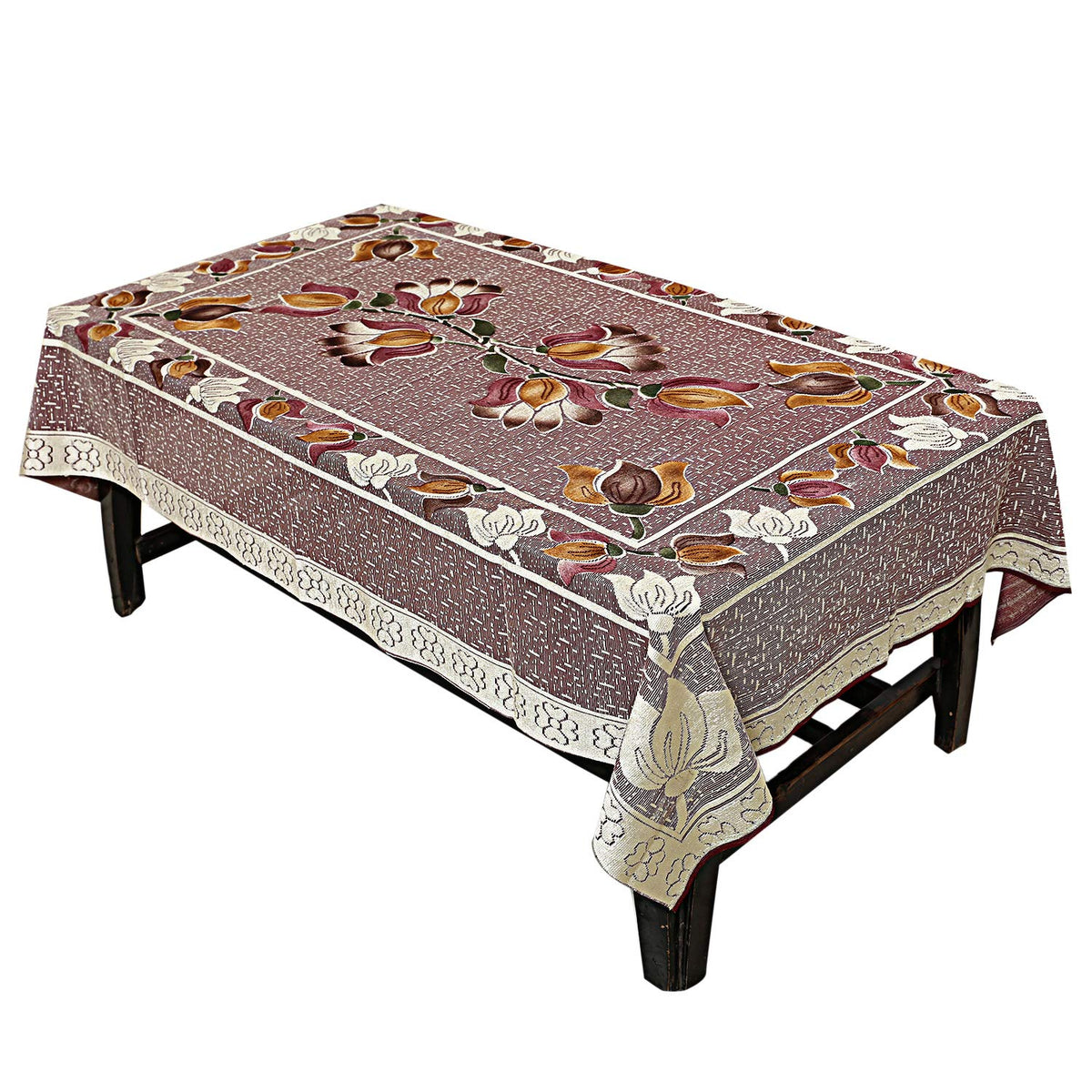 Kuber Industries Floral Cotton 4 Seater Center Table Cover - Brown