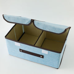 Kuber Industries Double Lid Foldable Storage Box|Toys Storage Bin|Wardrobe Organizer For Clothes|Front Handle & Stackable (Blue)