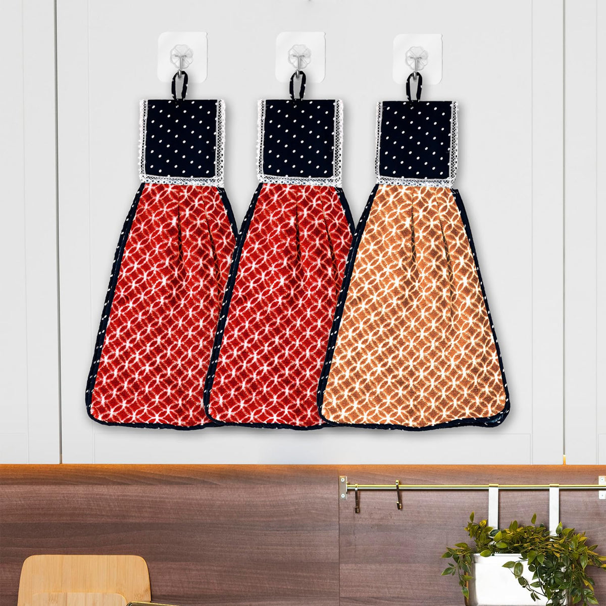 Heart Home Napkin | Washbasin Hanging Napkin | Kitchen Towel with Ties | Napkin for Kitchen | Circle Napkin for Bathroom | Hand Towel for Kitchen | Pack of 3 | Multi