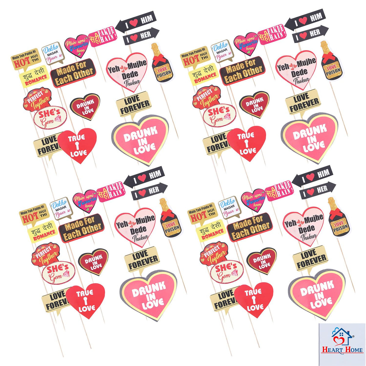 Heart Home Party Photo Props | Cardboard Cupcake Picks |Decorations Supplies for Farewell | Birthday Party | Theme Cupcake Topper | 60 Pieces | PP-8033 | Multicolor