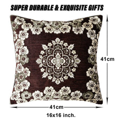 Kuber Industries Cushion Cover | Sofa Cushion Covers | Embossed Square Cushion Covers | Jute Cushion Covers | Flower Print Couch Cushion Covers | Set of 5 | 16 Inch | Brown