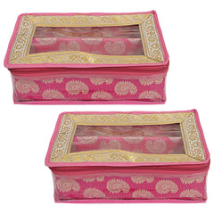 Heart Home Multipurpose Feather Design Laminated 2 Rod Bangle Box/Organizer/Case With Tranasparent Top - Pack of 2 (Pink)-47HH0223