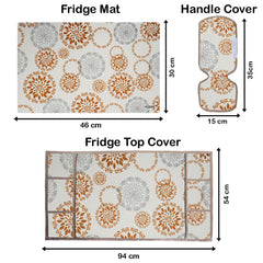 Kuber Industries Fridge Organiser Set, (3 pcs Fridge Mat, 2 pcs Fridge Handle Cover, 1 Fridge Top Cover), Rangoli, White, (Model: HS_37_KUBMART020154)