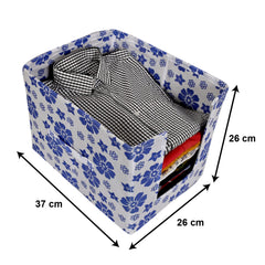 Heart Home Flower Printed Non-Woven Foldable Shirt Stacker Closet Organizer With Handles- Pack of 6 (White & Blue)-HS43HEARTH26504