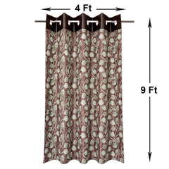 Heart Home Silk Decorative 9 Feet Long Door Curtain | Leaf Print Blackout Drapes Curtain with 8 Eyelet for Home & Office, Pack of 2 (Coffee)