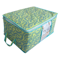 Kuber Industries Metallic Print Non Woven Underbed Bag|Storage Organiser|Blanket Cover with Transparent Window|Storage Bag for Clothes Large (Olive Green)