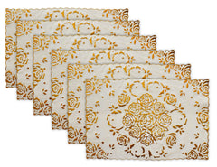 Kuber Industries Floral Design Virgin Microfibre Viny Soft Fabric 6 Pieces Dining Table Placemat Set (CTKTC045900, Cream, Polyester)