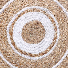 Kuber Industries Handmade Braided Carpet Rugs|Traditional Spiral Design Jute Placemat|Table Top Mat for Bedroom,Living Room,Dining Room,36x36 cm,(White)