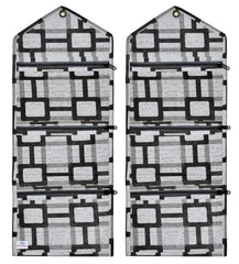 Heart Home Square Printed 3 Pockets Wall Hanging Storage Organizer, Magazine/Letter Holder, Stationary Organizer- Pack of 2 (Grey)-HS43HEARTH25748