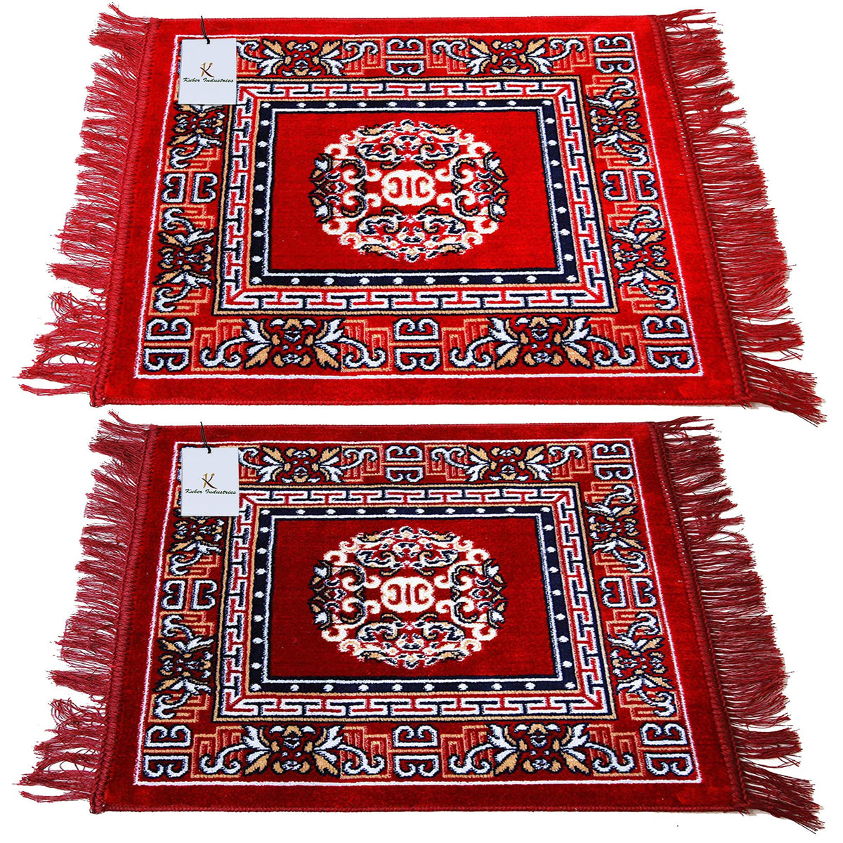 Kuber Industries 2 Pieces Velvet Prayer Mat/Aasan/Pooja Mat/Meditation Mat/Multipurpose Velvet Rug Mat 2 Ft X 2 Ft (Red & Maroon) CTKTC33954