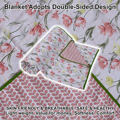 Kuber Industries Cotton Soft Lightweight Floral Design Reversible Single Bed Dohar|Blanket|AC Quilt for Home & Travel (Light Pink)
