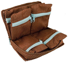 Heart Home Cotton Dot Printed Jewellery Pouch Cum Makeup Organiser Kit (Brown)-HHEART15432