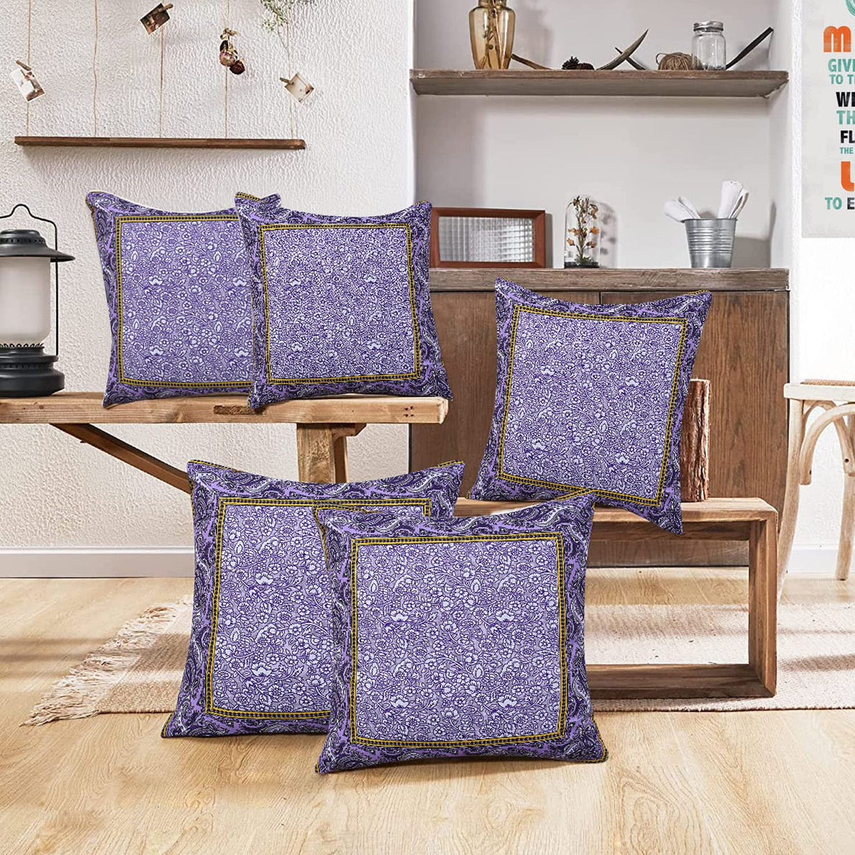 Kuber Industries Cushion Cover|Ractangle Cushion Covers|Sofa Cushion Covers|Cushion Covers 16 inch x 16 inch|Cushion Cover Set of 5 (Purple)