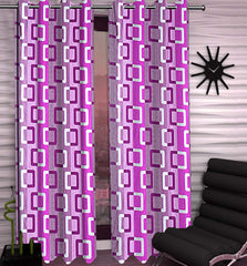 Kuber Industries Shining 2 Pieces Bloom Collection Jacquard Lavish and Modern Rich Geometric Print Eyelet Ring top Door Curtain for Bedroom and Hall - 7 Feet, (Purple) - CTKTC045723