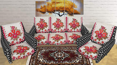 Kuber Industries Floral 6 Piece Cotton Sofa Cover Set, Cream & Pink