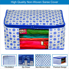 Homestic Set of 10 Foldable Non Woven saree covers with Zip|Saree & Clothes Organiser for wardrobe |Transparent Window With Premium Zipper|Suitable for Lehenga, Suit, Dress (Blue & Pink)