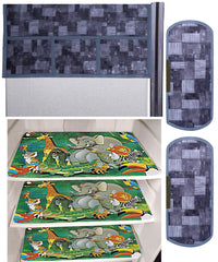 Kuber Industries Cartoon Design 3 Pieces PVC Fridge Mats,2 Piece Handle Cover and 3D Checkered Design 1 Piece Fridge Top Cover (Grey) - CTKTC039808