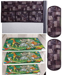 Kuber Industries Cartoon Design 3 Pieces PVC Fridge Mats,2 Piece Handle Cover and 3D Checkered Design 1 Piece Fridge Top Cover (Brown) - CTKTC39824