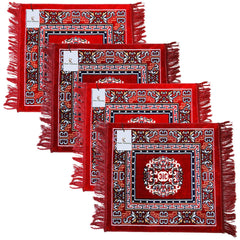 Kuber Industries 4 Pieces Velvet Prayer Mat/Aasan/Pooja Mat/Meditation Mat/Multipurpose Velvet Rug Mat 2 Ft X 2 Ft (Red & Maroon) CTKTC33988, Standard